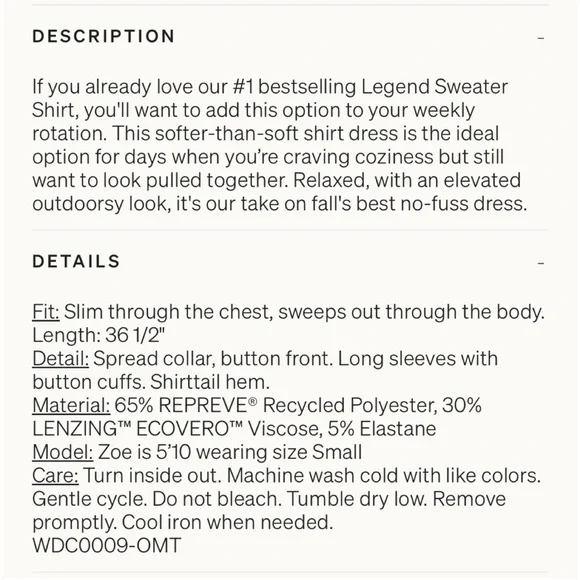 Faherty Legend Button Down Sweater Dress - S - Picture 2 of 6